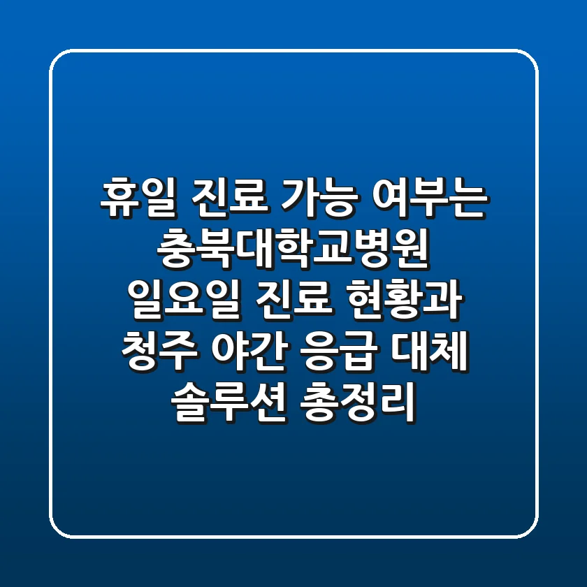 "휴일 진료 가능 여부는?", 충북대학교병원 일요일 진료 현황과 청주 야간 응급 대체 솔루션 총정리