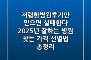 “저렴한병원후기”만 믿으면 실패한다? 2025년, 잘하는 병원 찾는 ‘가격 선별법’ 총정리