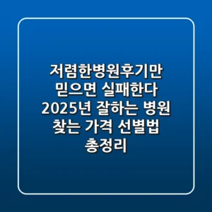 "저렴한병원후기"만 믿으면 실패한다? 2025년, 잘하는 병원 찾는 ‘가격 선별법’ 총정리