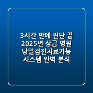 "3시간 만에 진단 끝", 2025년 상급 병원 '당일검진치료가능' 시스템 완벽 분석
