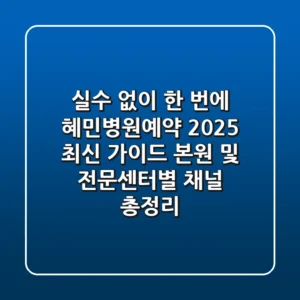 "실수 없이 한 번에", 혜민병원예약 2025 최신 가이드: 본원 및 전문센터별 채널 총정리